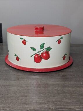 Vintage Decoware 1960s Apple Cake Carrier Red White Enamel Farmhouse